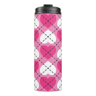 Raute zwischen rosa und weißem Herzen Thermosbecher