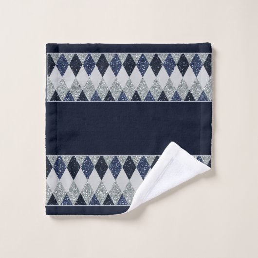 Rauten-Blues-Silber-Schimmer-Imitat-Glitzer - alle Badhandtuch Set (Waschlappen)