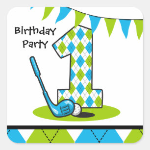 Rauten-Golf-1. Geburtstag Quadratischer Aufkleber