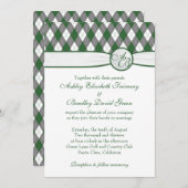 Rauten-Golfball, der grüne Monogramm-Hochzeit Golf Einladung (Vorne/Hinten)