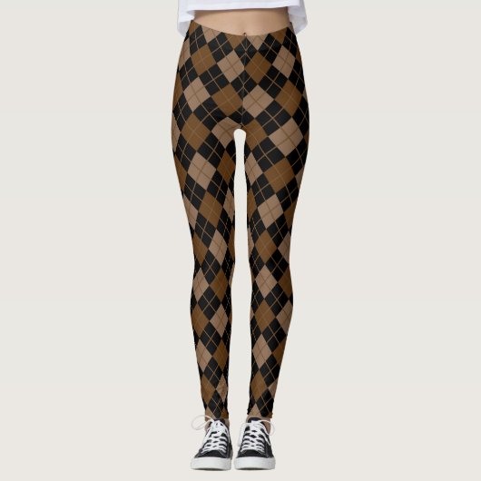 Rauten-Harlekin-Diamant Browns schwarzer Trendy Leggings (Vorderseite)