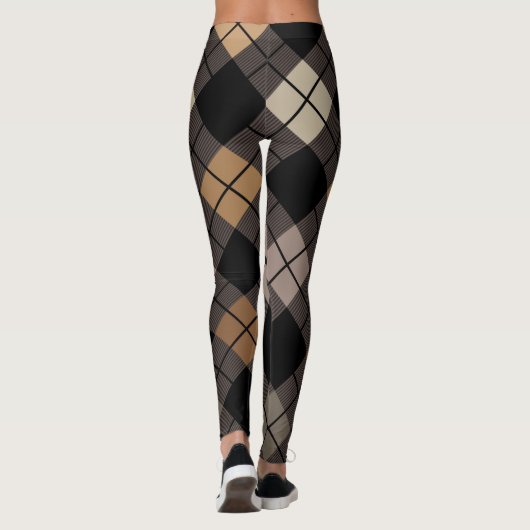 Rauten-Harlekin-Trendy schwarzer beige Diamant Leggings (Rückseite)