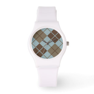 Rauten-Muster im Blau und im Taupe Armbanduhr