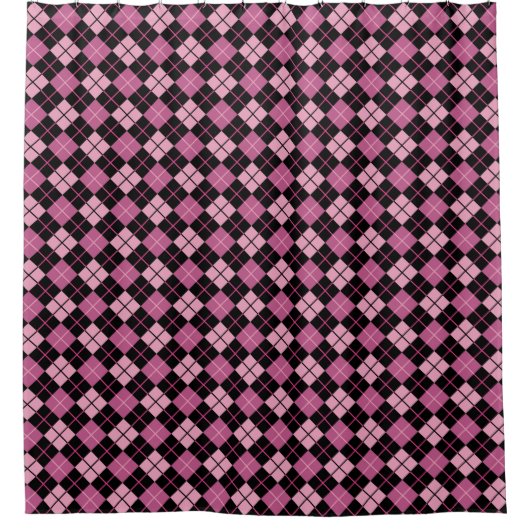Rauten-Muster im Schwarzen und im Rosa Duschvorhang (Vorderseite)