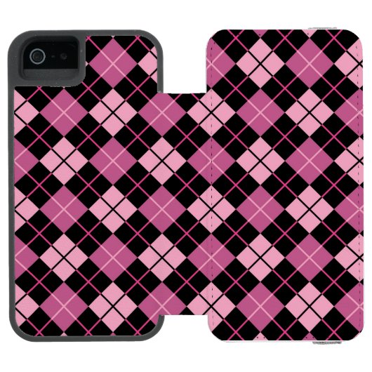 Rauten-Muster im Schwarzen und im Rosa Incipio iPhone Geldbeutel-Hülle (Folio Geöffnet)