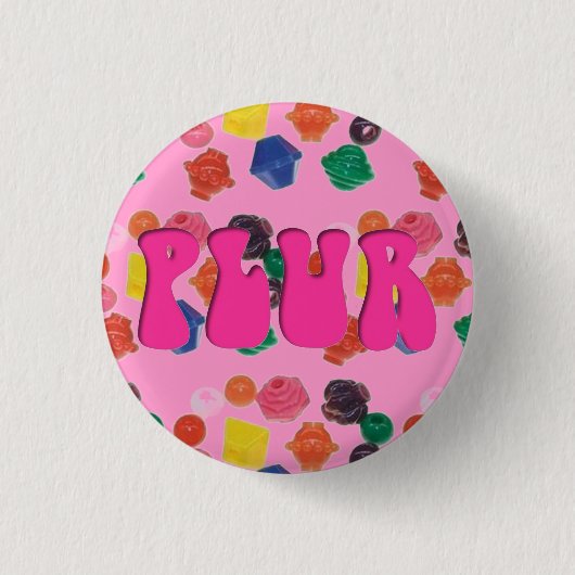 Rave Kandi Pink "PLUR" Button (Vorderseite)