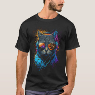 Rave-Katze-DJ-Kopfhörer-Kätzchen-Housemusik-Kitty T-Shirt