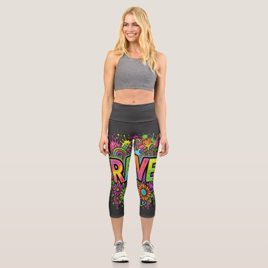 RAVE Neonblumen Capri Leggings (Vorderseite)