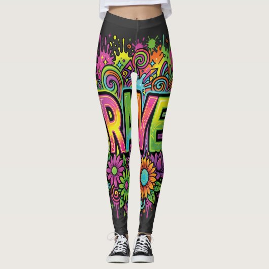 RAVE Neonblumen Leggings (Vorderseite)