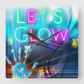 Rave On mit diesem psychedelischen Neon-Look Glow Quadratische Wanduhr (Vorderseite)