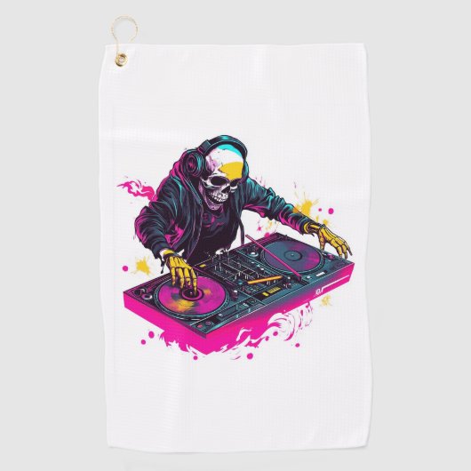 Rave Skull - EDM Party Skeleton DJ Golfhandtuch (Vorderseite)