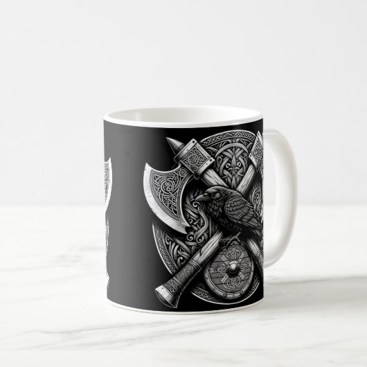 Raven and Axes - Kunst des Kriegerschilds Kaffeetasse (VorderseiteRechts)