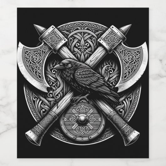 Raven and Axes - Kunst des Kriegerschilds Weinetikett (Einzelnes Label)