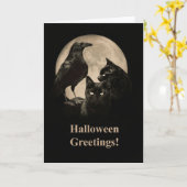 Raven and Black Cats Happy Halloween Karte (Gelbe Blume)