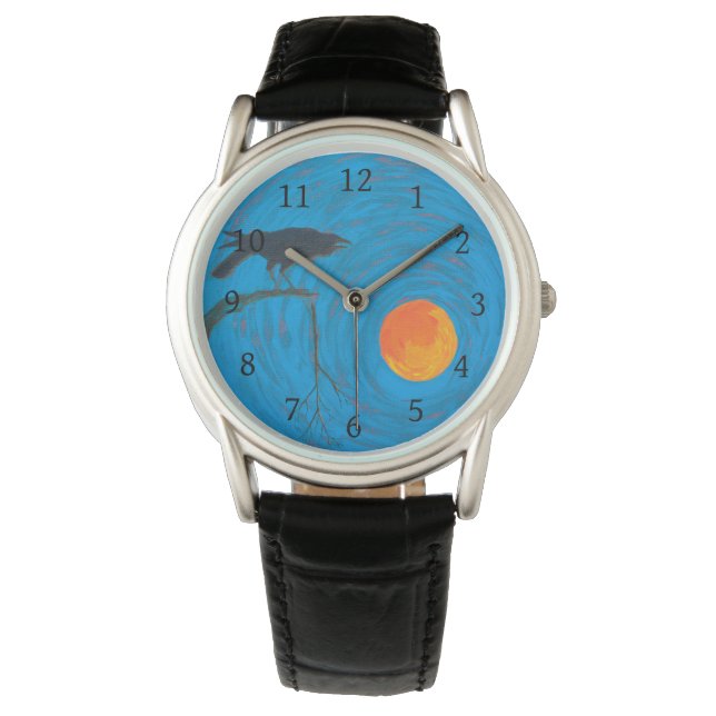Raven and Full Moon Armbanduhr (Vorderseite)