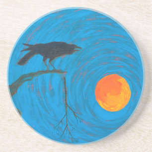 Raven and Full Moon Sandstein Untersetzer