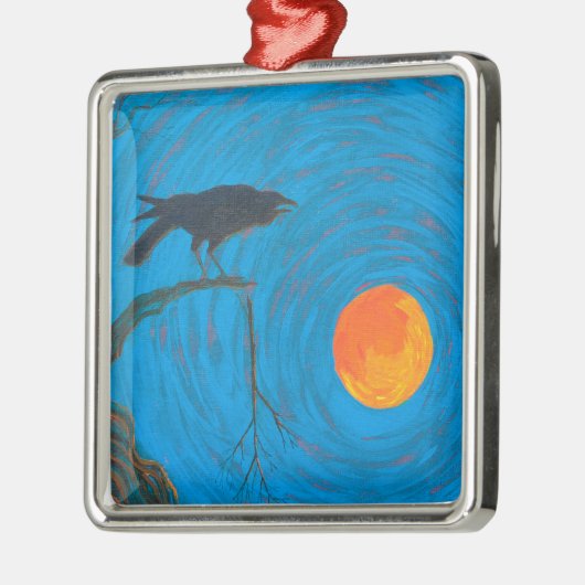 Raven and Full Moon Silbernes Ornament (Links)