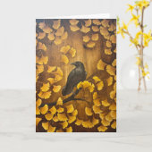 Raven and Gingko Leaves Karte (Gelbe Blume)