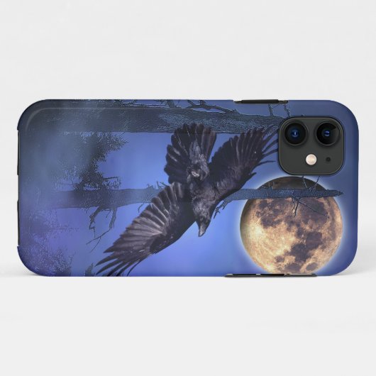 Raven and Moon Fantasy Wildlife iPhone Case (Rückseite (Horizontal))