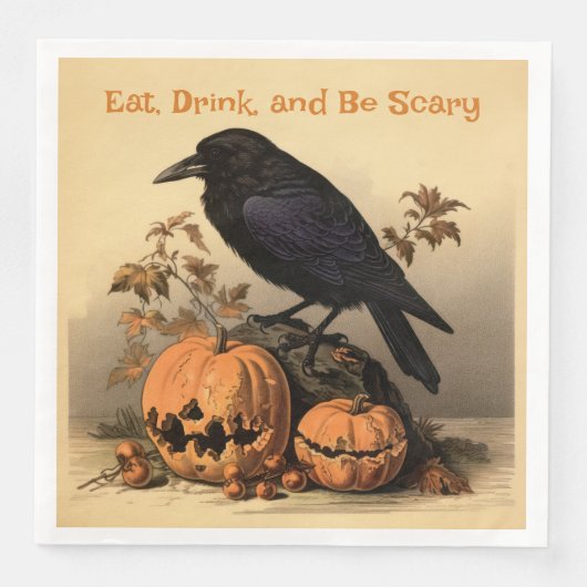 Raven and Pumpkins Halloween: Essen, Trinken, Beän Serviette (Vorderseite)