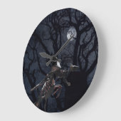Raven and Rat Skeleton in Moonlight Große Wanduhr (Winkel)
