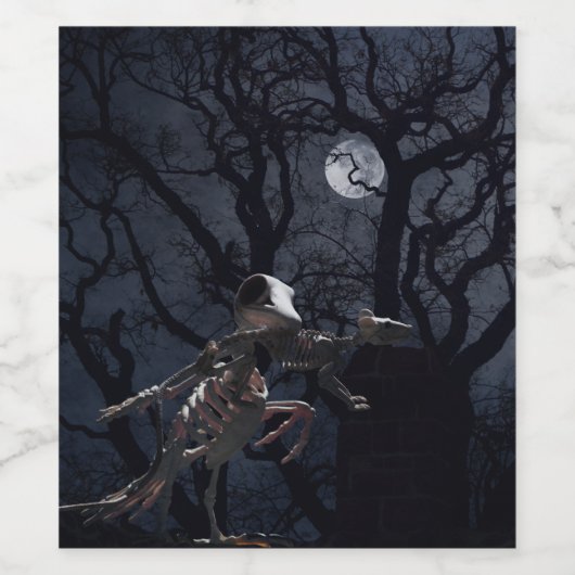 Raven and Rat Skeleton in Moonlight - Halloween Weinetikett (Einzelnes Label)