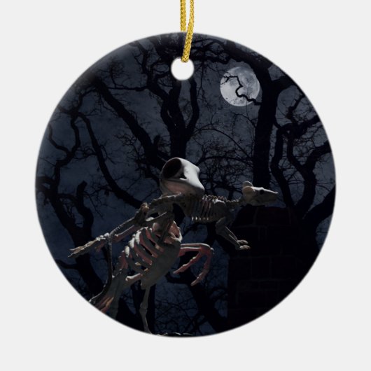 Raven and Rat Skeleton in Moonlight Keramik Ornament (Vorne)