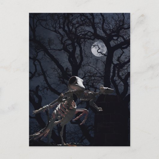 Raven and Rat Skeleton in Moonlight Postkarte (Vorderseite)