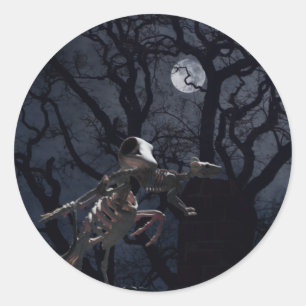 Raven and Rat Skeleton in Moonlight Runder Aufkleber