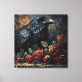 Raven and Red Roses Gothic Art Leinwanddruck (Vorderseite)