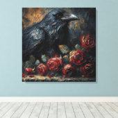 Raven and Red Roses Gothic Art Leinwanddruck (Insitu (Holzboden))