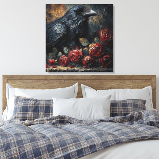 Raven and Red Roses Gothic Art Leinwanddruck (Insitu (Schlafzimmer))