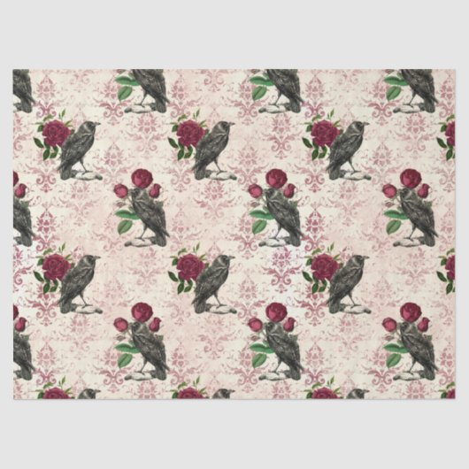 Raven and Rose Damask Decoupage Seidenpapier (Vorderseite)