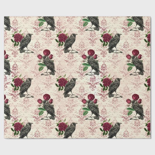 Raven and Rose Damask Geschenkpapier (Flach)