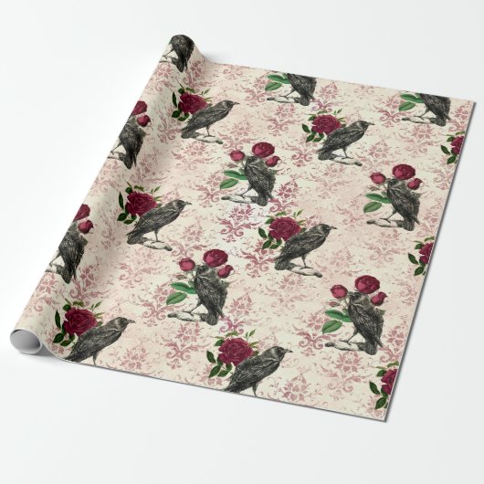 Raven and Rose Damask Geschenkpapier (Ungerollt)
