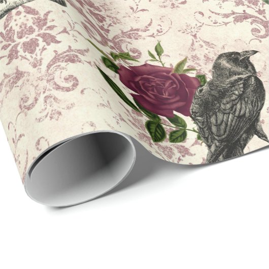 Raven and Rose Damask Geschenkpapier (Rolleneckpunkt)