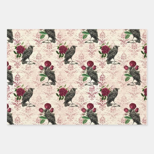 Raven and Rose Damask Geschenkpapier Set (Vorderseite)