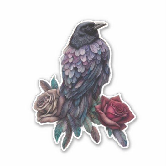 Raven and Roses Beautiful Aufkleber (Vorderseite)