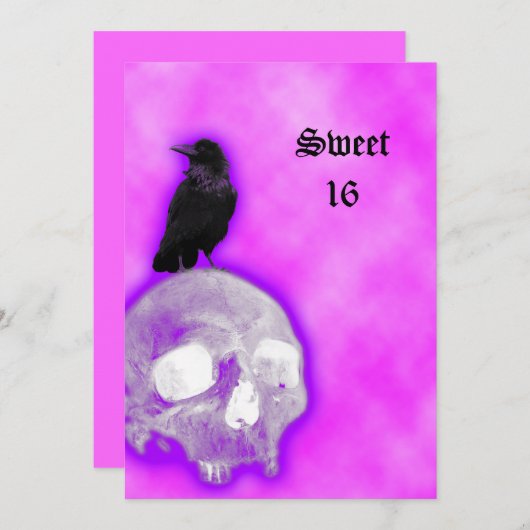 Raven and Skull Goth Fantasy Sweet 16 Birthday Einladung (Vorne/Hinten)