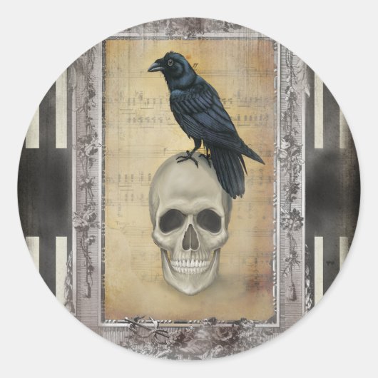 Raven and Skull halloween Runder Aufkleber (Vorderseite)
