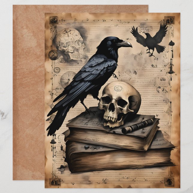 Raven and Skull Magic Scrapbook Paper (Vorne/Hinten)