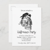 Raven and Skull nie mehr Halloween-Party Einladungspostkarte (Vorne/Hinten)