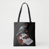 Raven and Skull Rote Rosen Shopping Bag Tasche (Vorderseite)