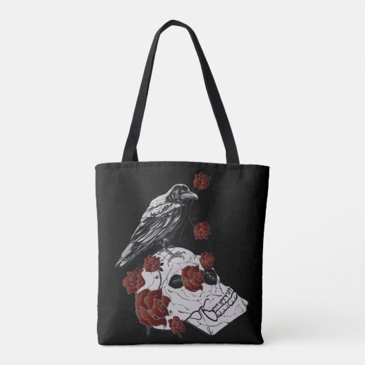 Raven and Skull Rote Rosen Shopping Bag Tasche (Rückseite)