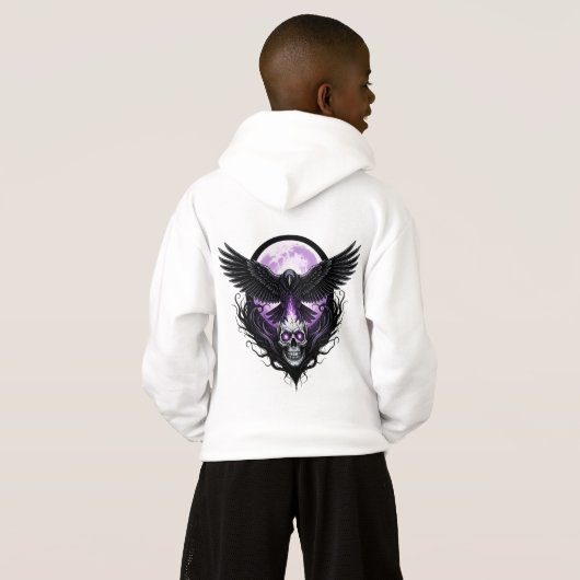 Raven and Skull Under the Haunted Moon Hoodie (Schwarz voll)