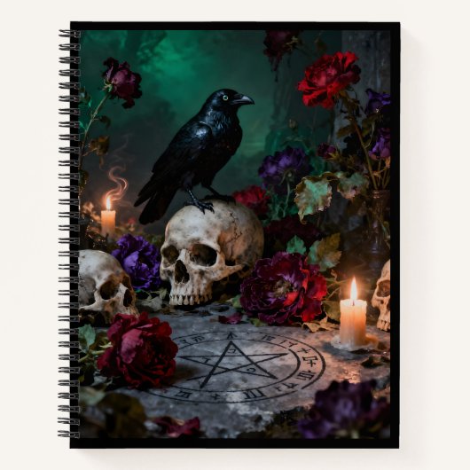 Raven and Skull with Pentagram Notizblock (Vorderseite)