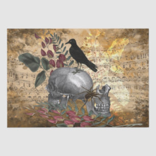 Raven and Skulls Floral Vintag Seidenpapier