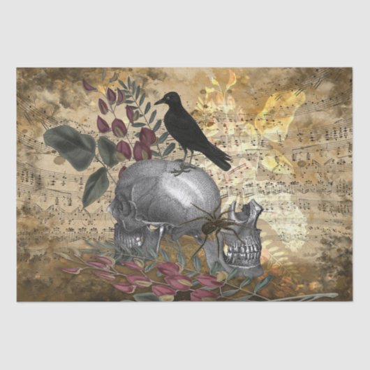 Raven and Skulls Floral Vintag Seidenpapier (Vorderseite)