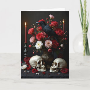 Raven and Skulls mit Bouquet Friend Geburtstag Karte