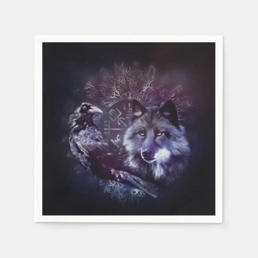 Raven and Wolf - Vegvisir and Tree of life Serviette (Vorderseite)